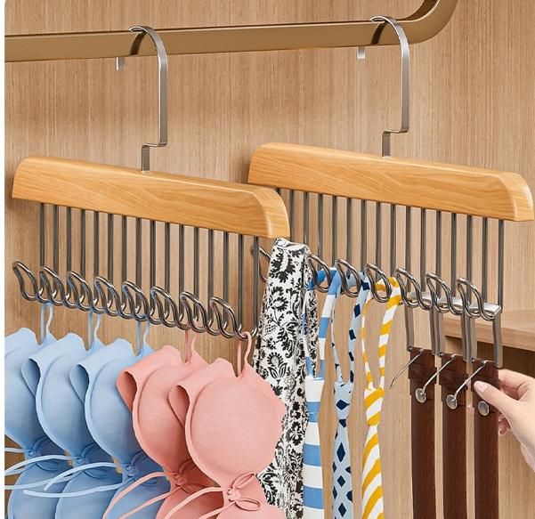 Multifunctional Wooden Hanger Set with Metal Hooks – Pack of 2