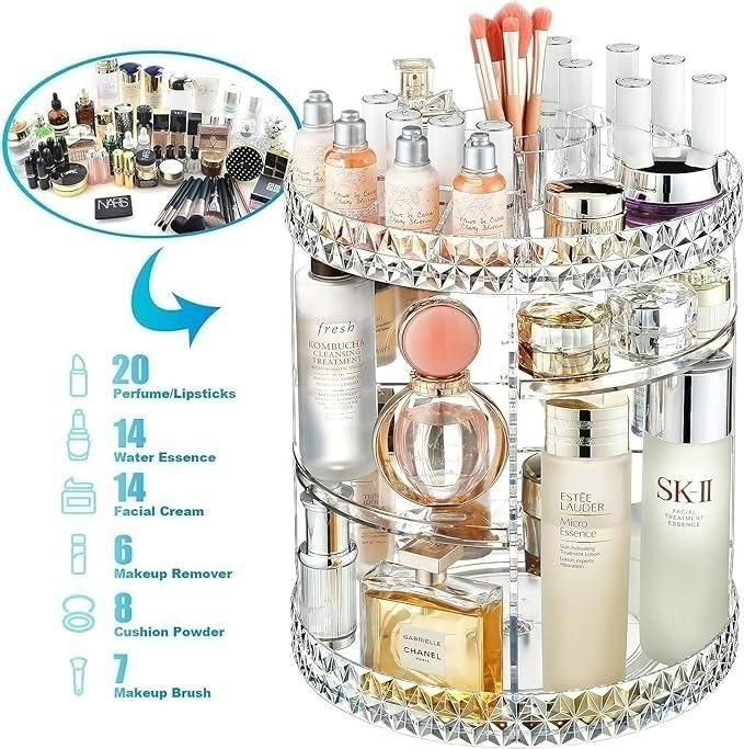 Makeup Organizer Box Case with 360° Rotation – Vanity Storage