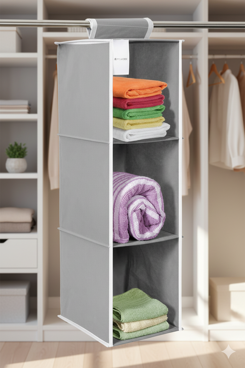 Compact Wardrobe Storage Organizer with 3 Compartments