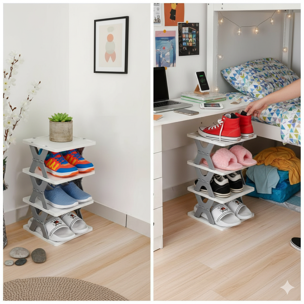 Compact 4-Layer Storage Rack for Shoes, Slippers & Small Items